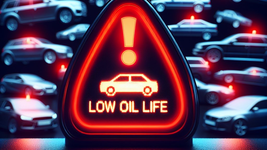 A dashboard warning light showing 0% oil life, symbolizing the urgent need for an oil change to protect the engine of various car models like Ford, Audi, and Hyundai.